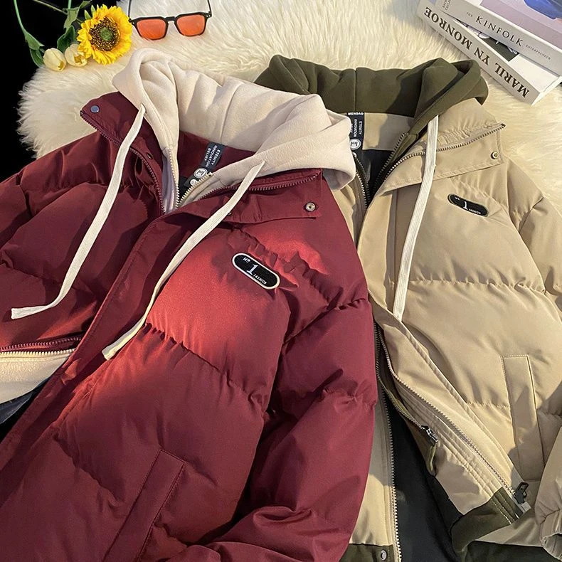 雪中飞假两件拼接连帽羽绒服男女秋冬加厚保暖宽松棉袄棉衣情侣外