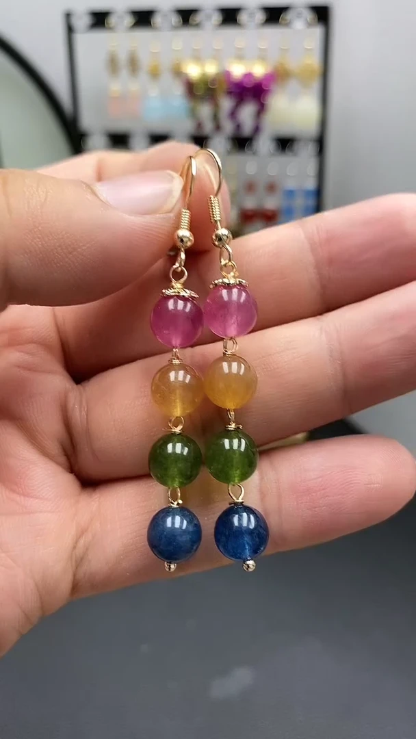 【闪购商品】碧玺耳饰银S925镀金镶嵌QQWW0006