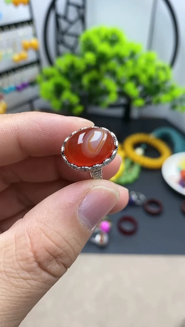 【闪购商品】南红玛瑙戒指银S925镀金镶嵌MJH123