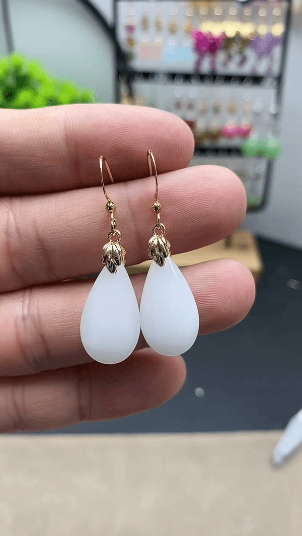 【闪购商品】和田玉耳饰银S925镀金镶嵌ZZXX0004