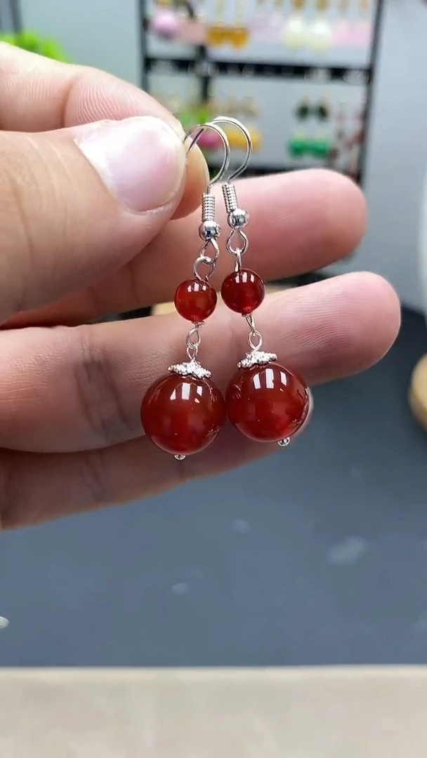 【闪购商品】南红玛瑙耳饰银S925镶嵌ZZXX0013