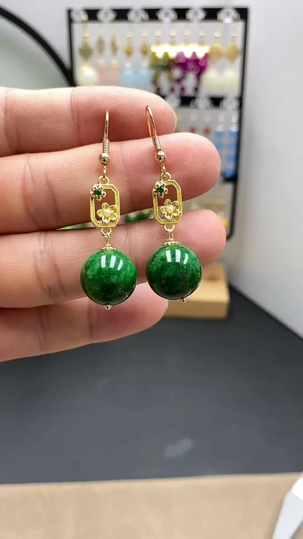 【闪购商品】翡翠耳饰银S925镀金镶嵌QQWW0008