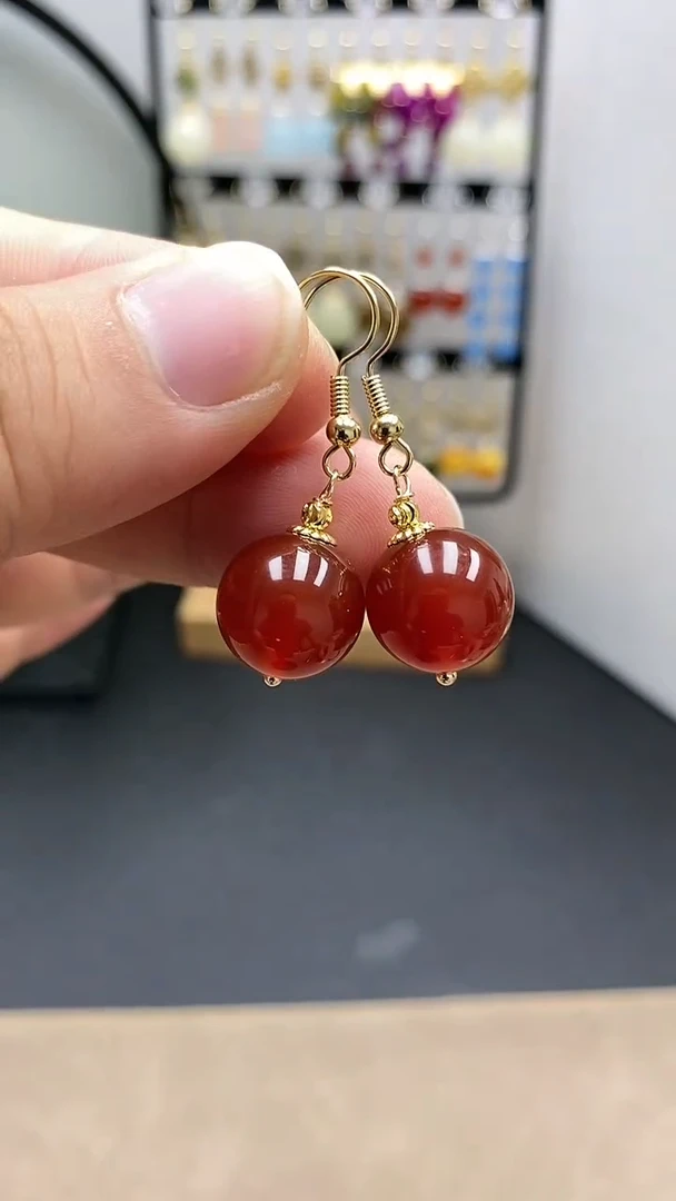 【闪购商品】南红玛瑙耳饰银S925镀金镶嵌QQWW0010