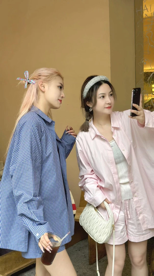 【套装现货】ZAREKLABO 格纹素色衬衫短裤套装 意大利设计师