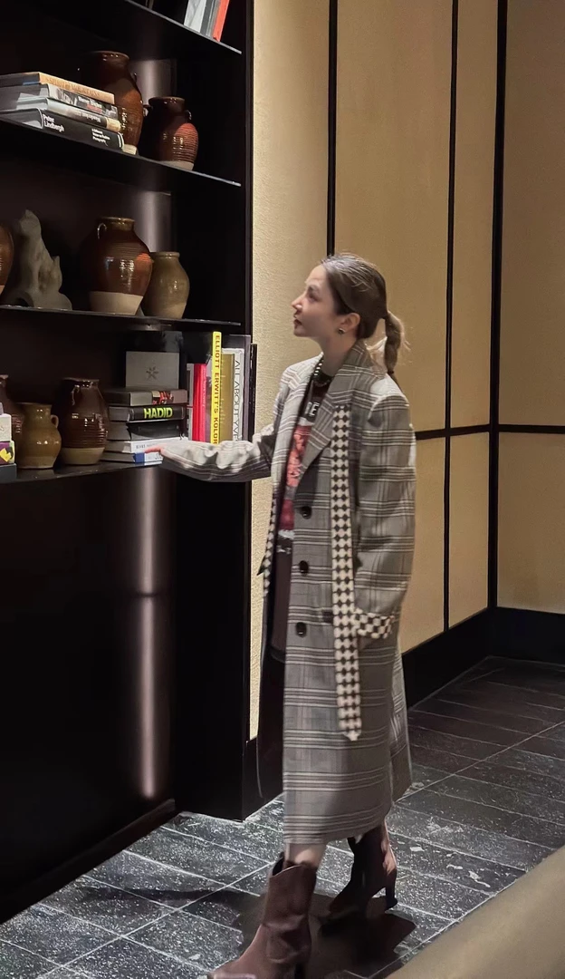 journal record格纹长风衣