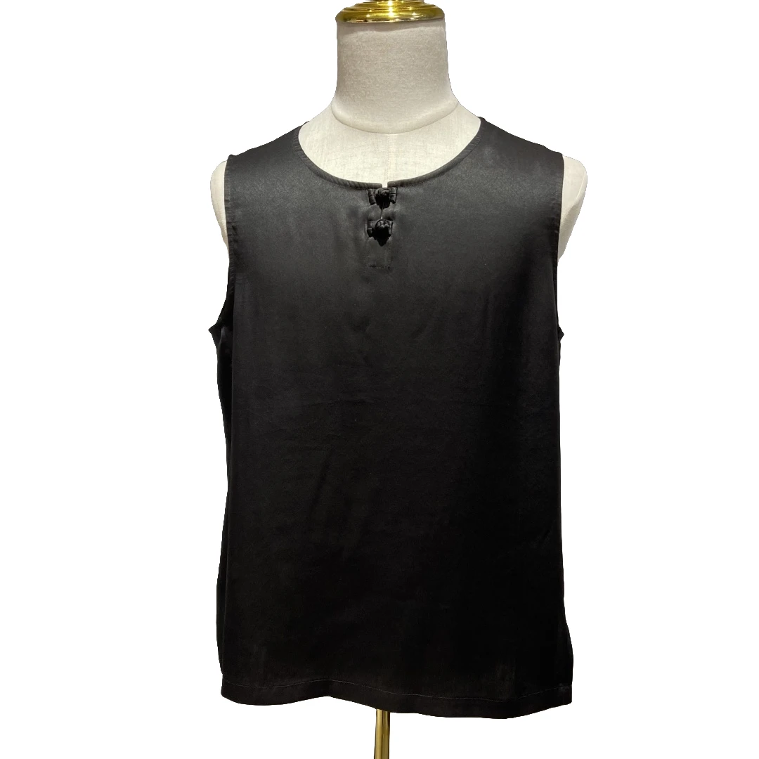 馨蕴古玥  香云纱小重锻男款背心  男士黑色新中式夏季坎肩