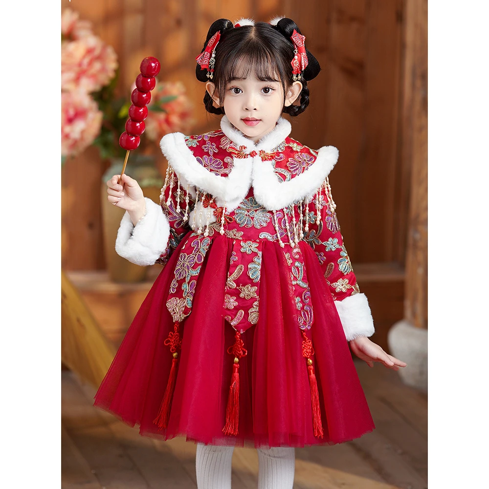 巴拉优选女童拜年服冬装2024龙年国风汉服儿童宝宝过年唐装喜庆