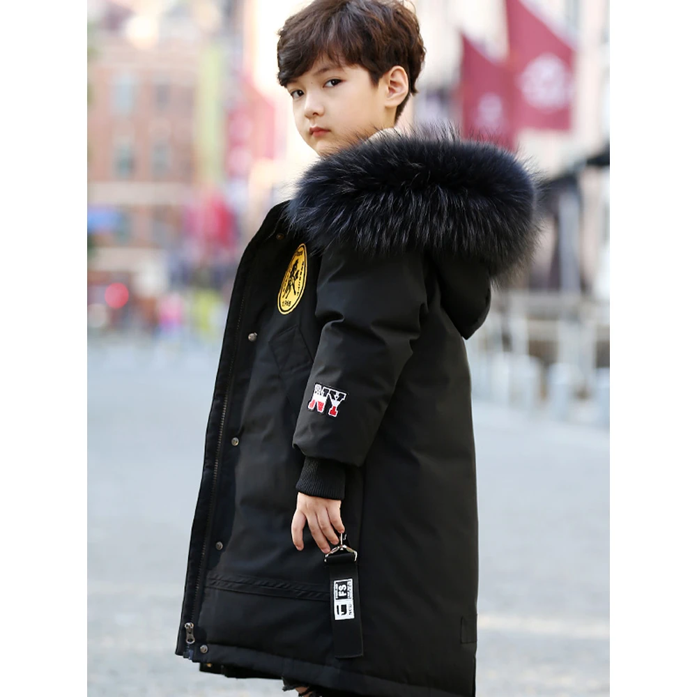 巴拉优选男童长款派克羽绒服2023冬季新款洋气中大童男孩加厚白