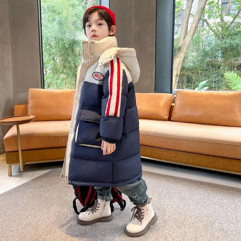 巴拉优选男童冬季加厚痞帅羽绒服中长款2025新款过膝中大儿童冬装