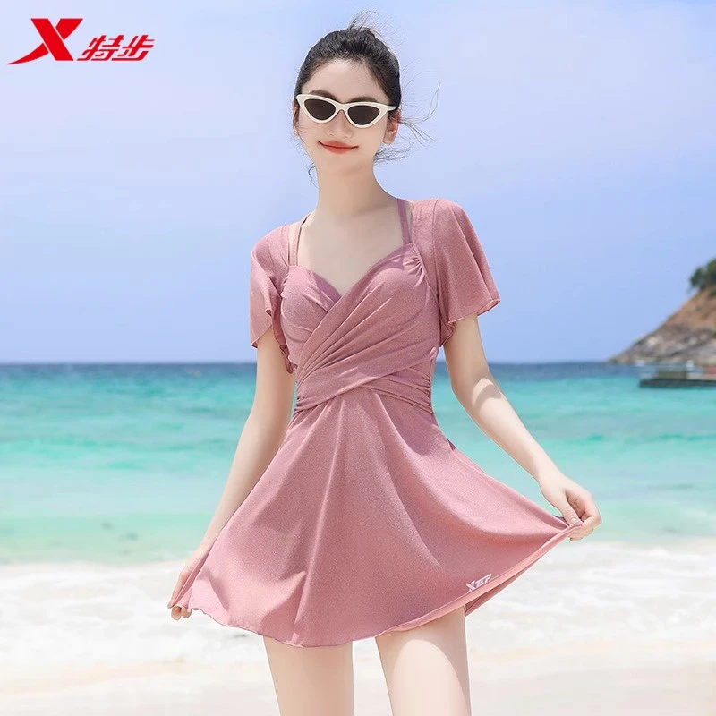 特步泳衣女2025年新款显瘦仙女范性感小胸聚拢连体裙式度假温泉装