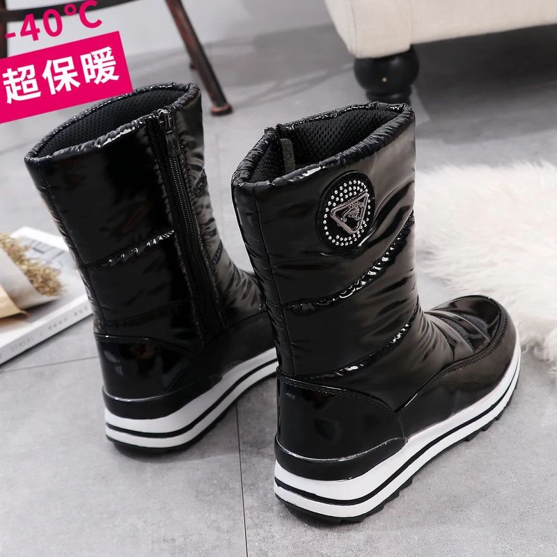雅森东北雪地靴女士中筒冬季加绒加厚防水防滑棉鞋高帮保暖长靴子