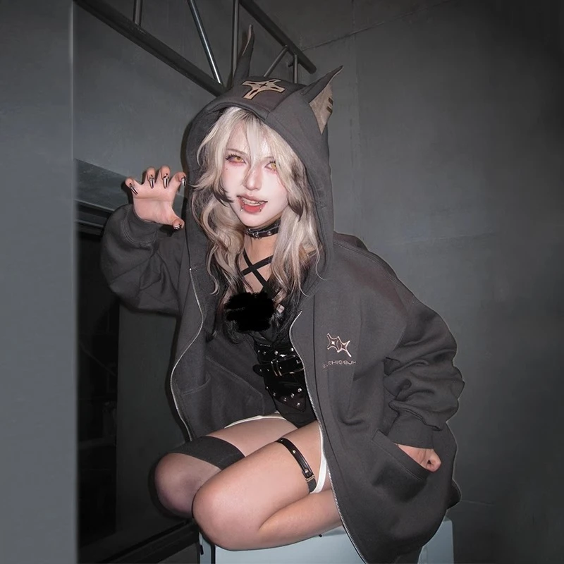 杜宾犬美式国潮牌小众oversize连帽情侣装秋冬卫衣男女2024外套