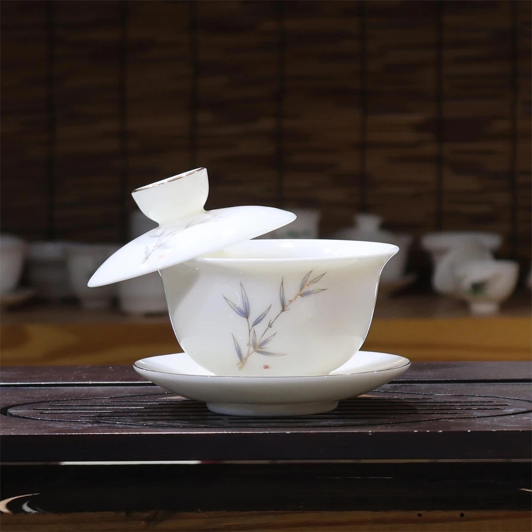 麦城羊脂玉瓷多款三才盖碗