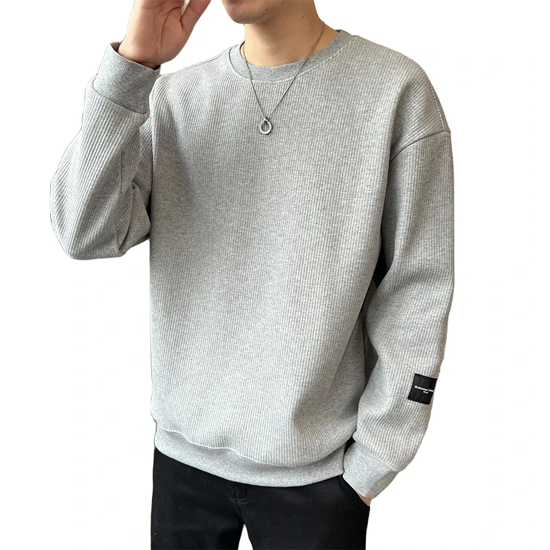 温纽旺男士休闲百搭圆领卫衣男宽松秋冬新款潮牌百搭落肩秋装上衣