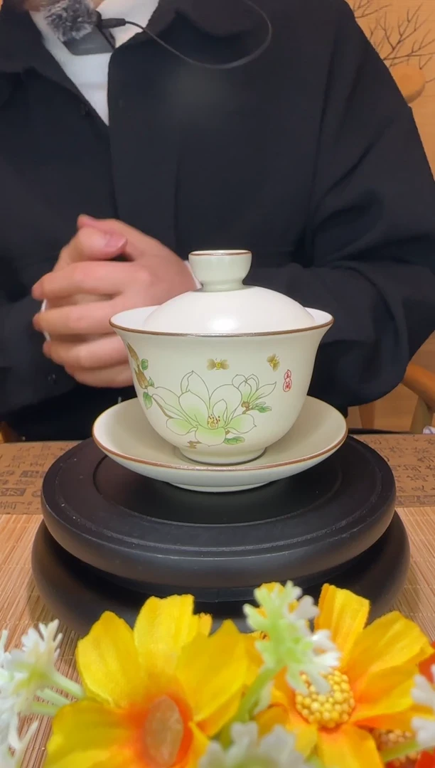 【闪购商品】陶瓷微瑕（小矿点）介意勿拍汝窑开片三才盖碗