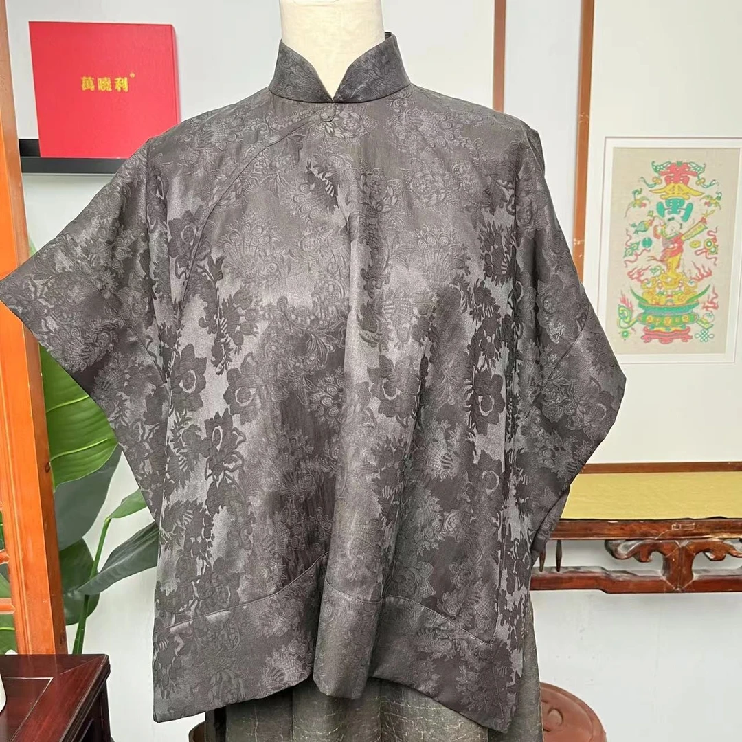 【婉月】秋季新款重磅香云纱提花斗篷披肩温婉大气桑蚕丝