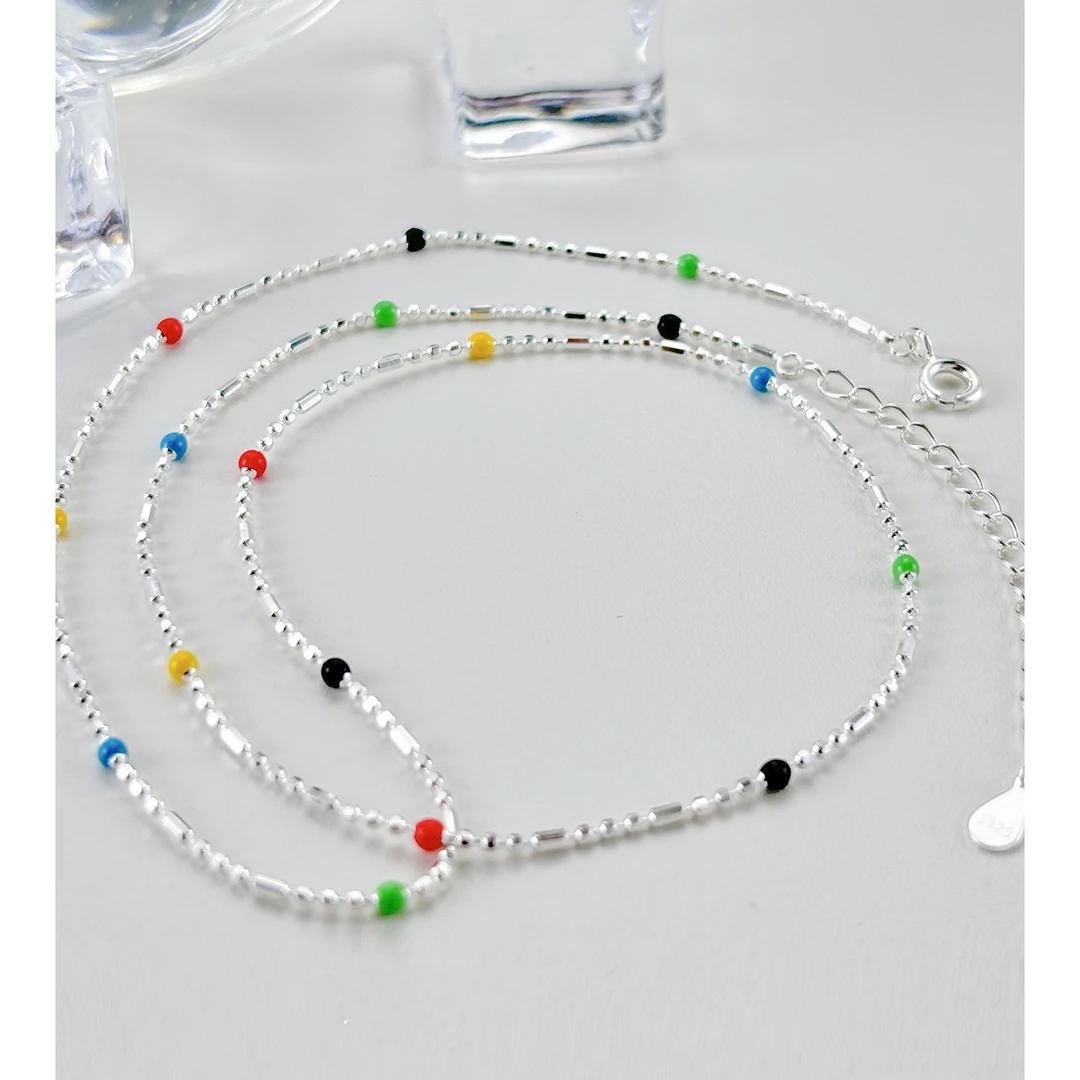 链子925银 屿希 简约精致彩虹甜豆多巴胺彩色项链M0054