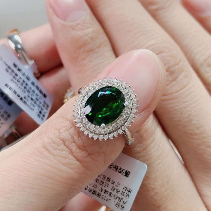 【闪购商品】透辉石戒指银S925镶嵌猫*?