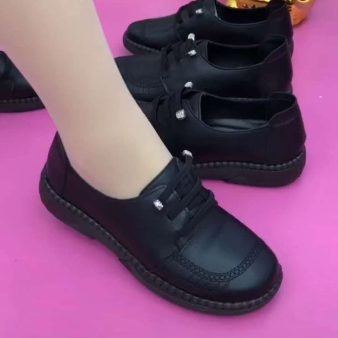 真皮单鞋2023新款橡胶软底软面防滑妈妈百搭中老年女休闲小皮鞋