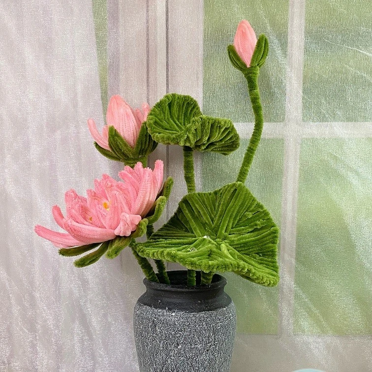 呦呦虎呦呦虎扭扭棒荷花花束材料包毛绒条毛根毛棒绿色扭扭棒造型
