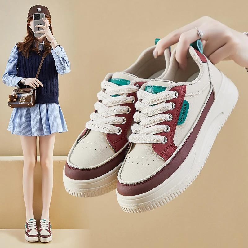 2024秋季小白鞋新款韩版ins女学生厚底增高运动板鞋休闲鞋XY218-3