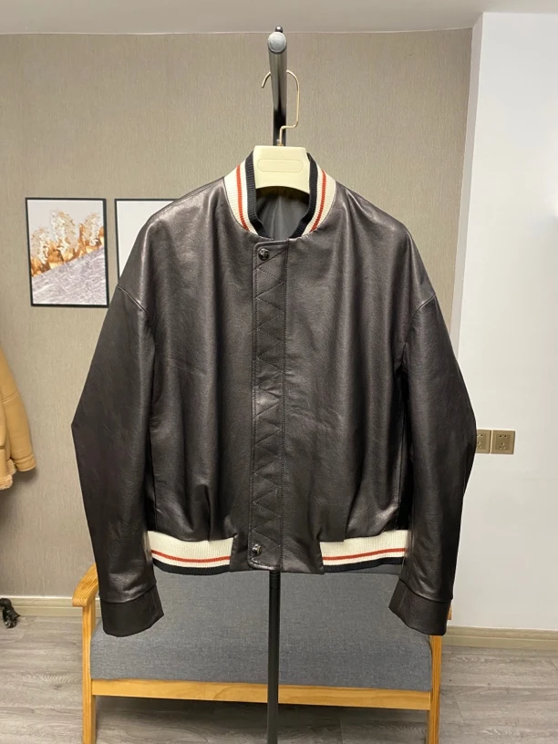 绵羊皮绣花小众设计款 宽松棒球夹克外套