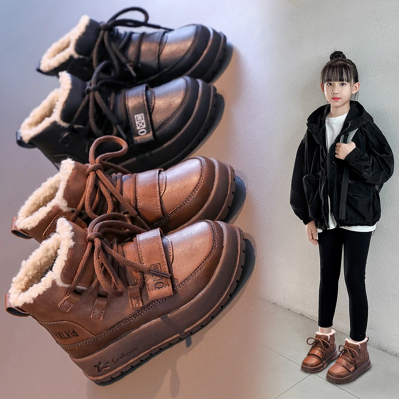 儿童马丁靴2024冬季新款加绒加厚女童棉鞋中大童英伦时尚女孩棉靴