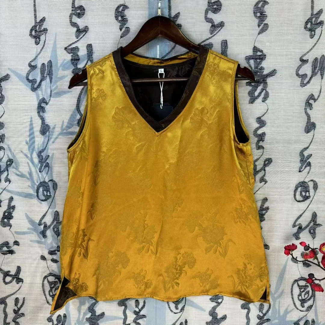 【成艺小匠】菲菲设计 香云纱  金色无袖背心  满分桑丝
