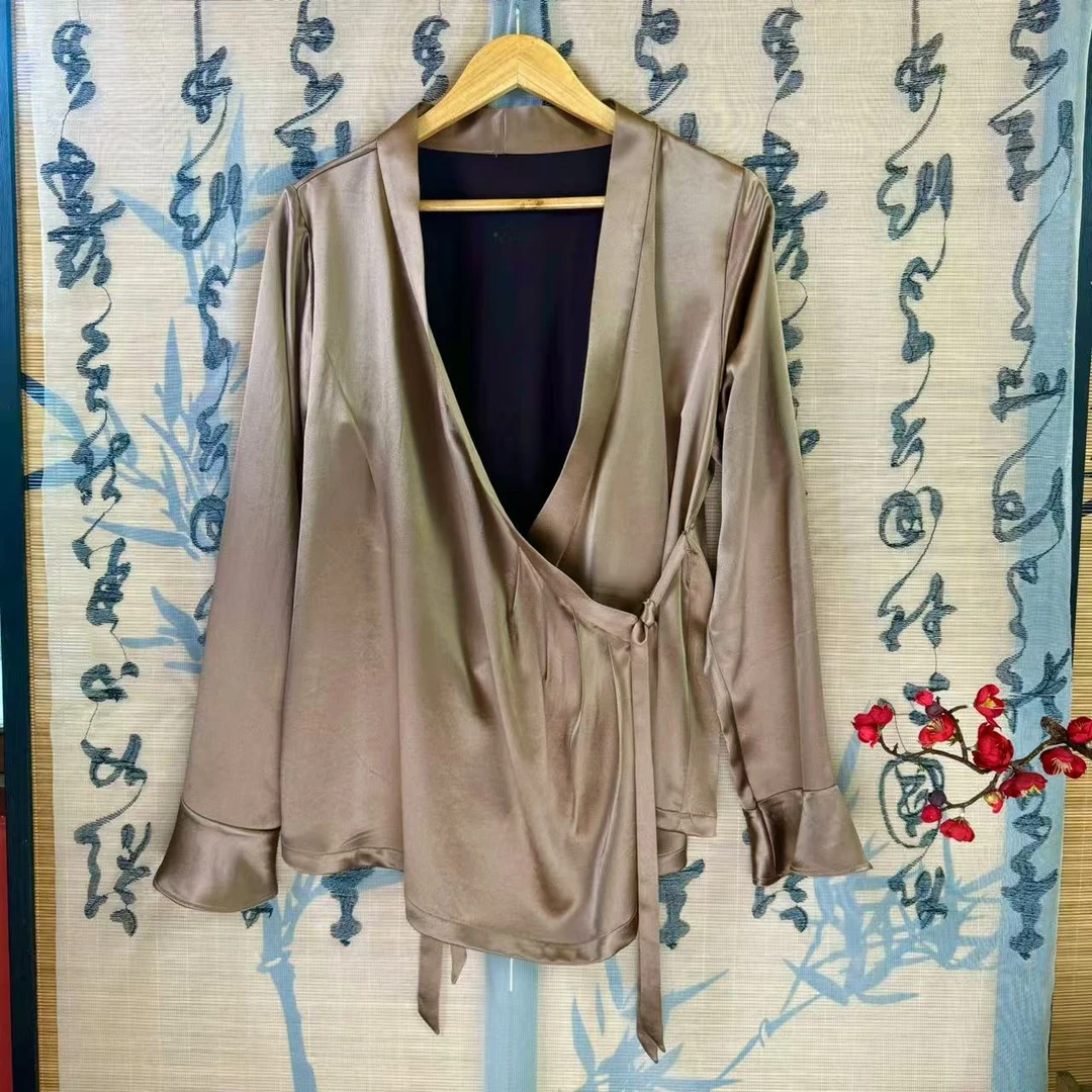 【成艺小匠】菲菲设计 灰金皮子衬衫 满分桑丝