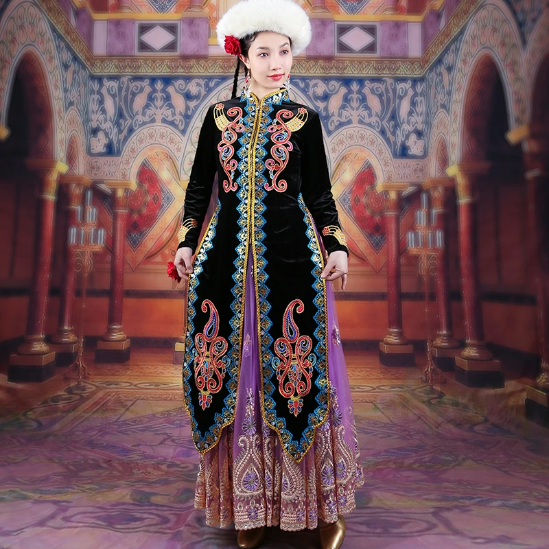 天山美翼维族舞服剧目表演反季重工金丝绒长外套