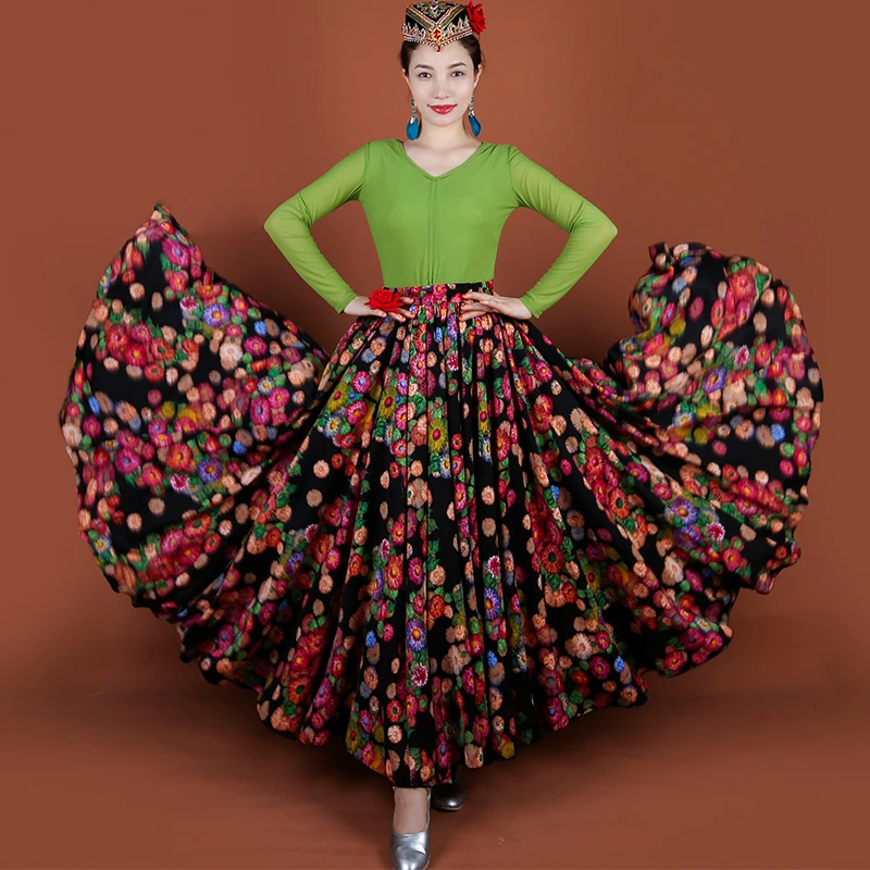 天山美翼新疆舞蹈服新款高档莱赛尔天丝气质百搭繁花720半身裙