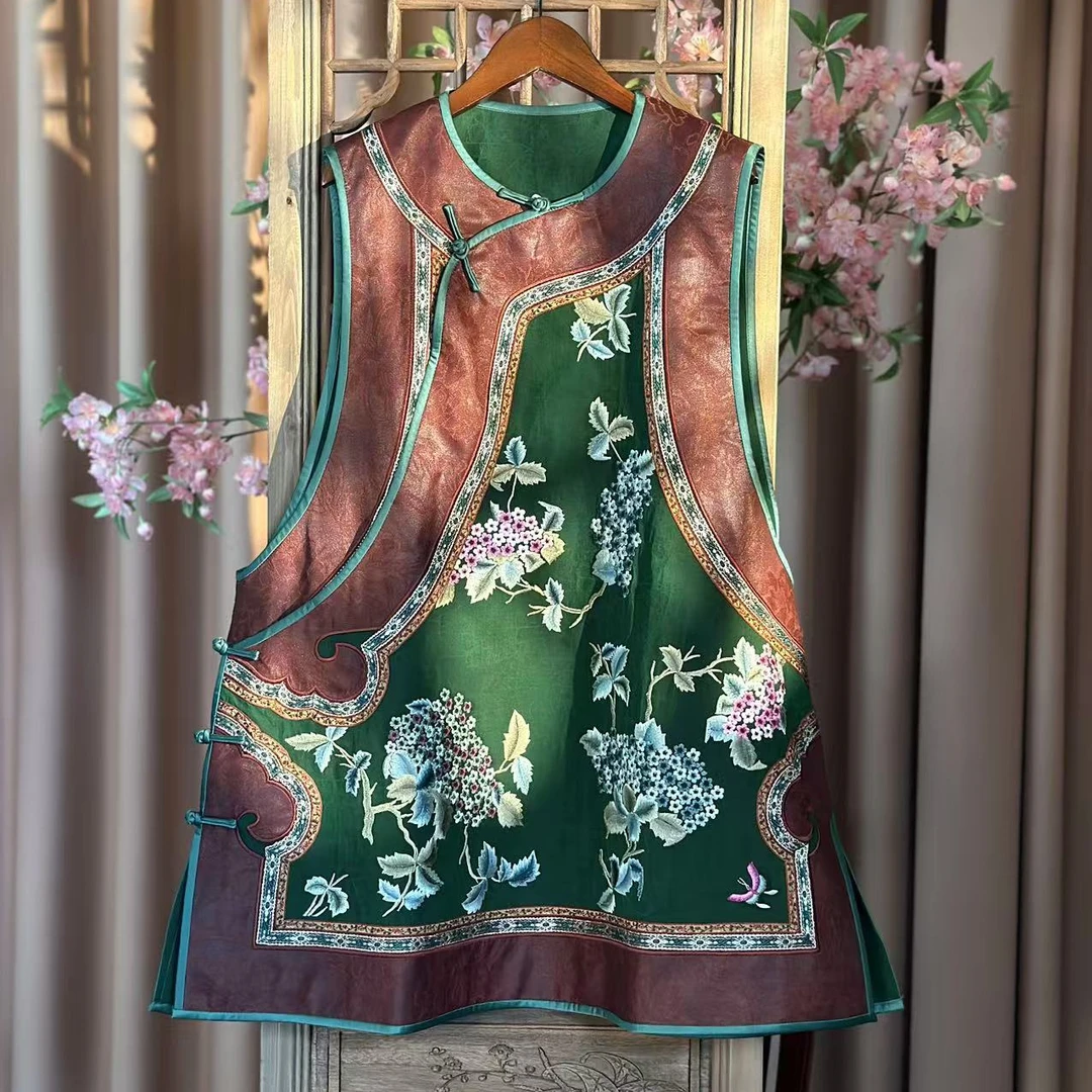 三禧司复古斜襟桑蚕丝马甲242498