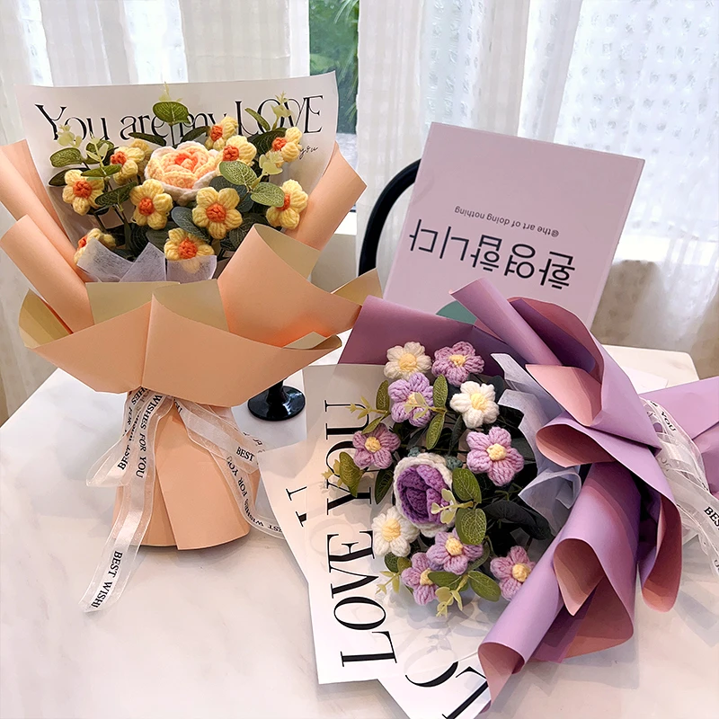 手工编织针织向日葵生日礼物女生老婆创意毛线花美丽渐变工艺
