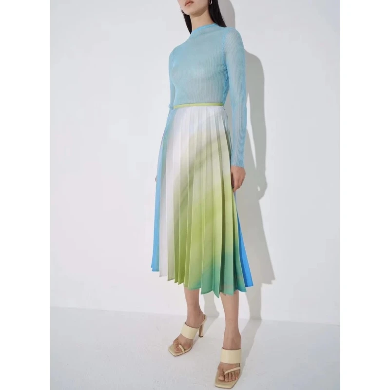 YUXI/祤熙断码清仓定制印染气质女中长款半裙