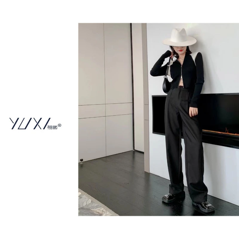 松弛感镰刀阔腿裤高级西裤休闲直筒香蕉裤型显瘦气质高腰时尚黑色