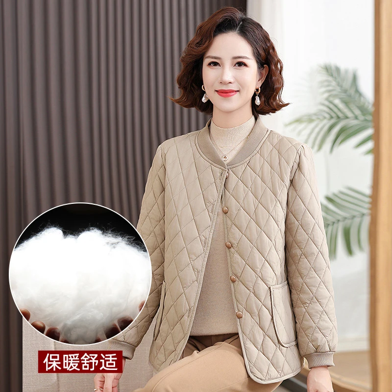 中老年妈妈装春秋大码棉服女秋冬新款外穿轻薄保暖棉衣内穿小棉袄