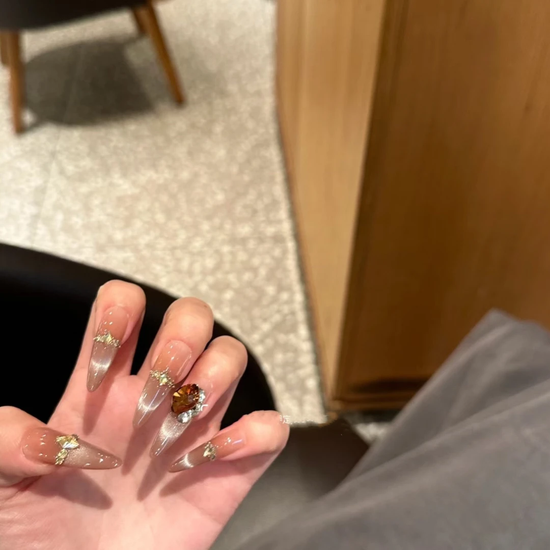 穿戴甲手工定制爆闪贴钻复古高级显白富家千金美甲成品穿戴式贴片