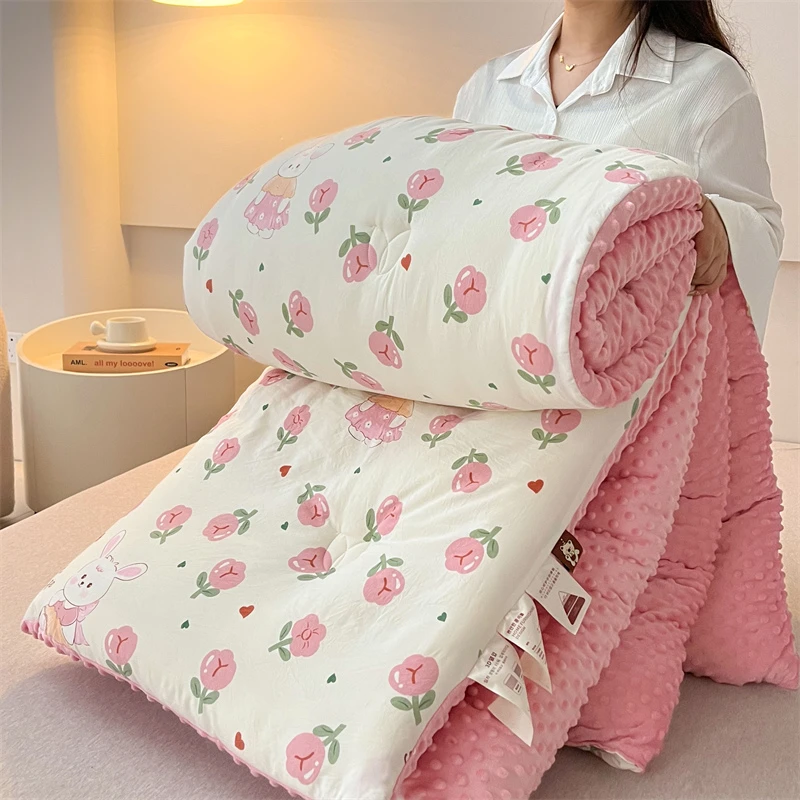 水洗双层纱豆豆绒被子加厚保暖被芯春秋被冬被学生宿舍单人小清新