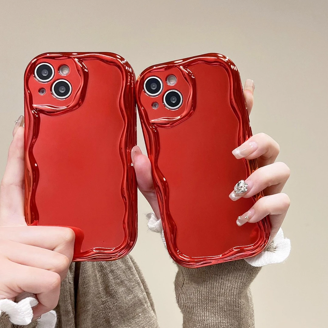 苹果15promax手机壳新款iPhone14透红电镀波浪纹13新年款12防摔11