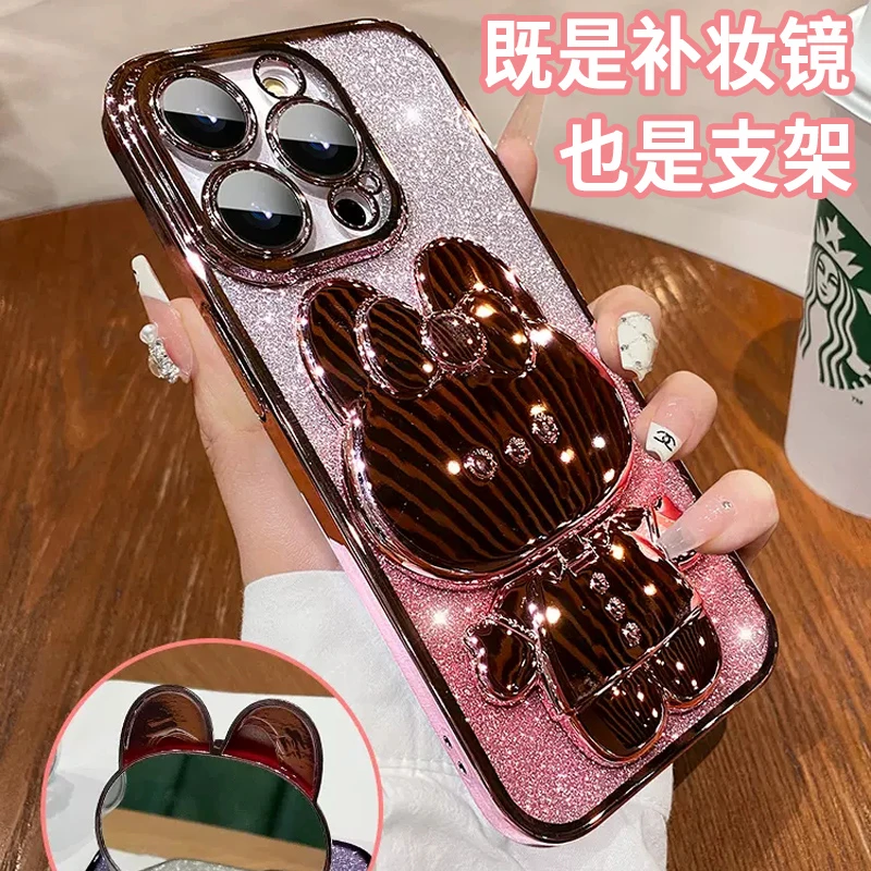 适用于苹果16手机壳iPhone14透明13镜头膜15兔子支架12promax镜子