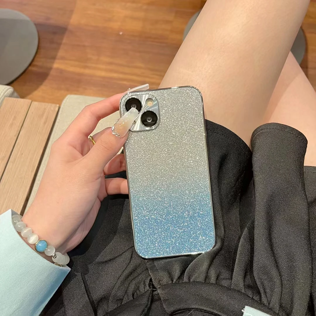 苹果15ProMax新款电镀硬壳iPhone14渐变闪粉13CD纹五金镜头保护套