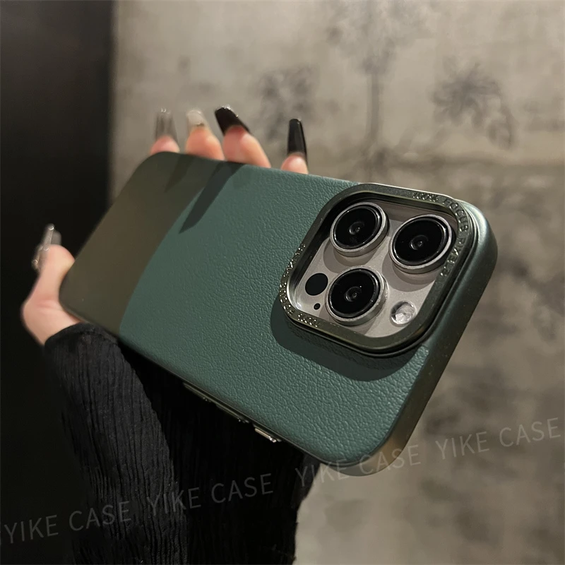 苹果15手机壳创意14por素皮纹拼色13promax全包iPhone12硬保护壳