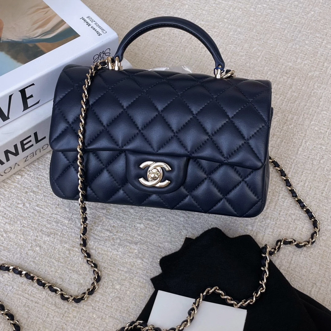 99新 Chanel/香奈儿 海军蓝手提大mini芯片款 BJM2-6931单肩