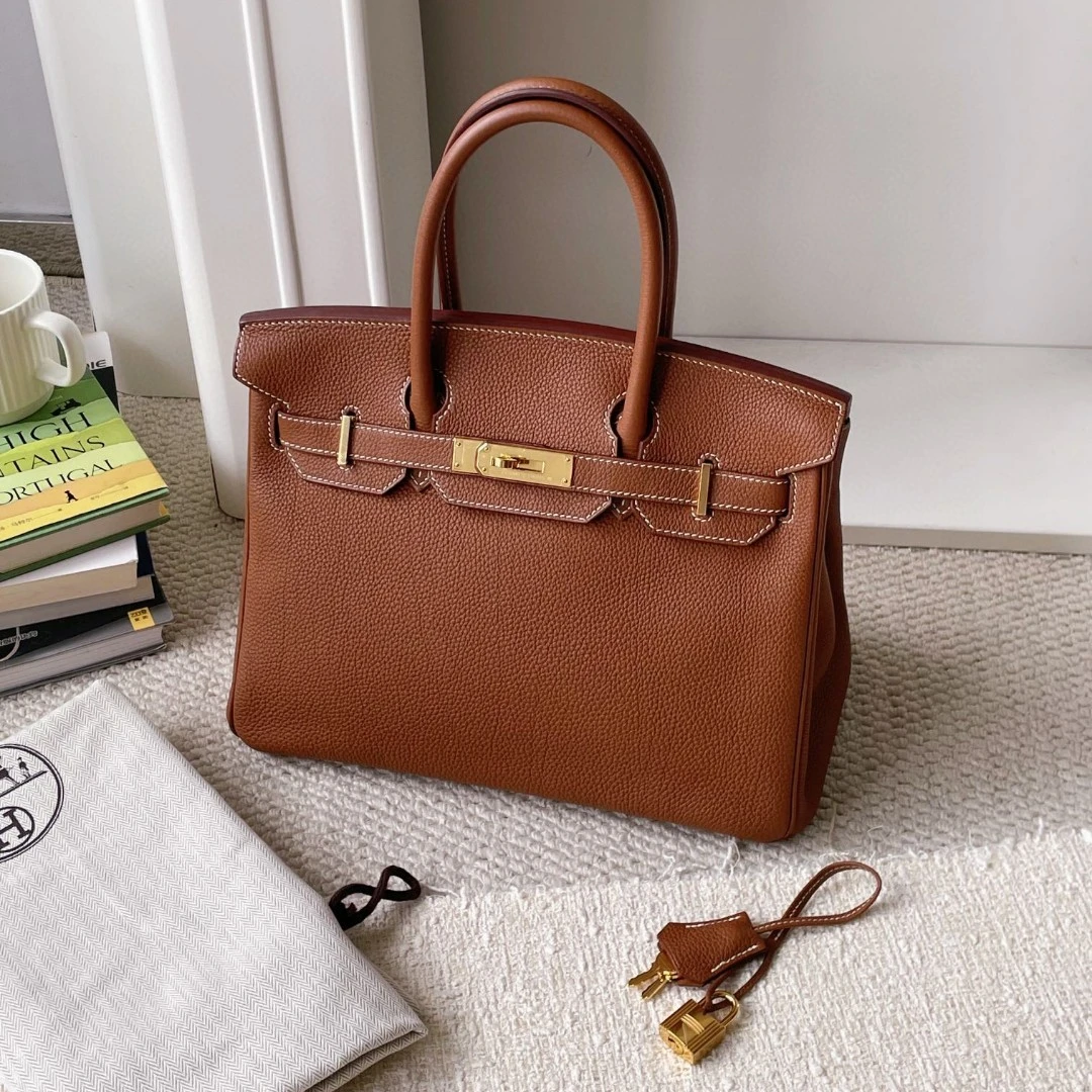 99新 Hermes/爱马仕 金棕金扣 birkin30 单肩包 BJM12-0566