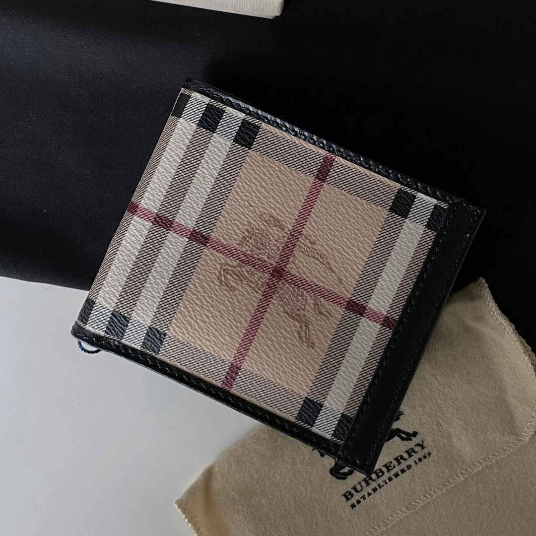 99新 BURBERRY/博柏利 战马格纹对折钱包 jm10-1180