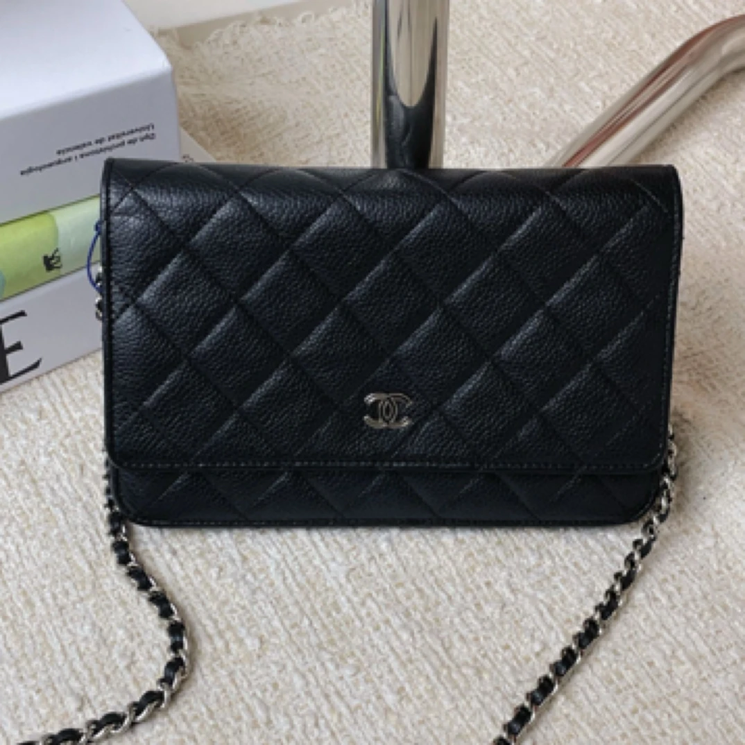 99新 Chanel/香奈儿 黑银荔枝纹牛皮wocBJM11-0366