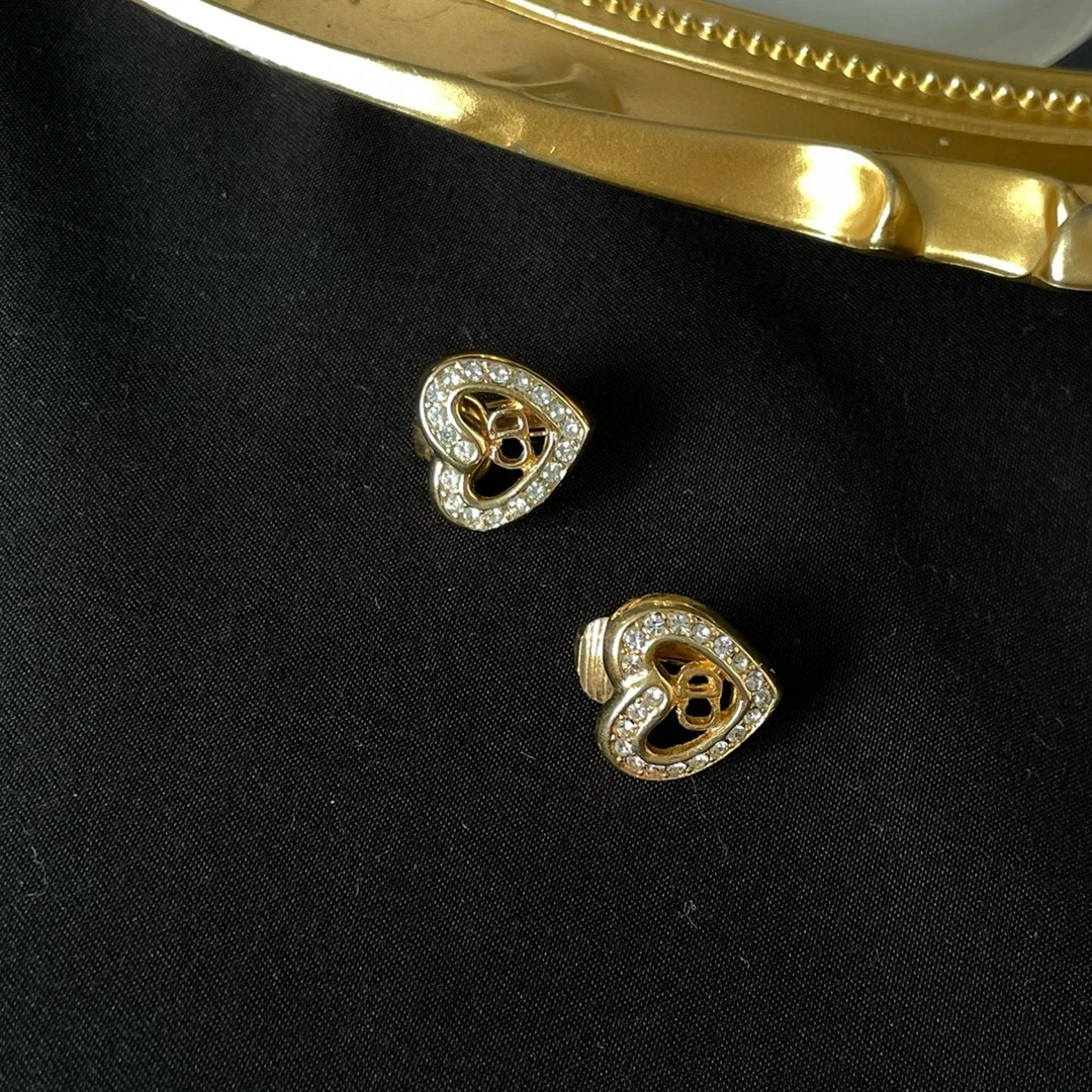 99新 DIOR/迪奥 中古爱心形水钻耳夹JM11TH51-0060