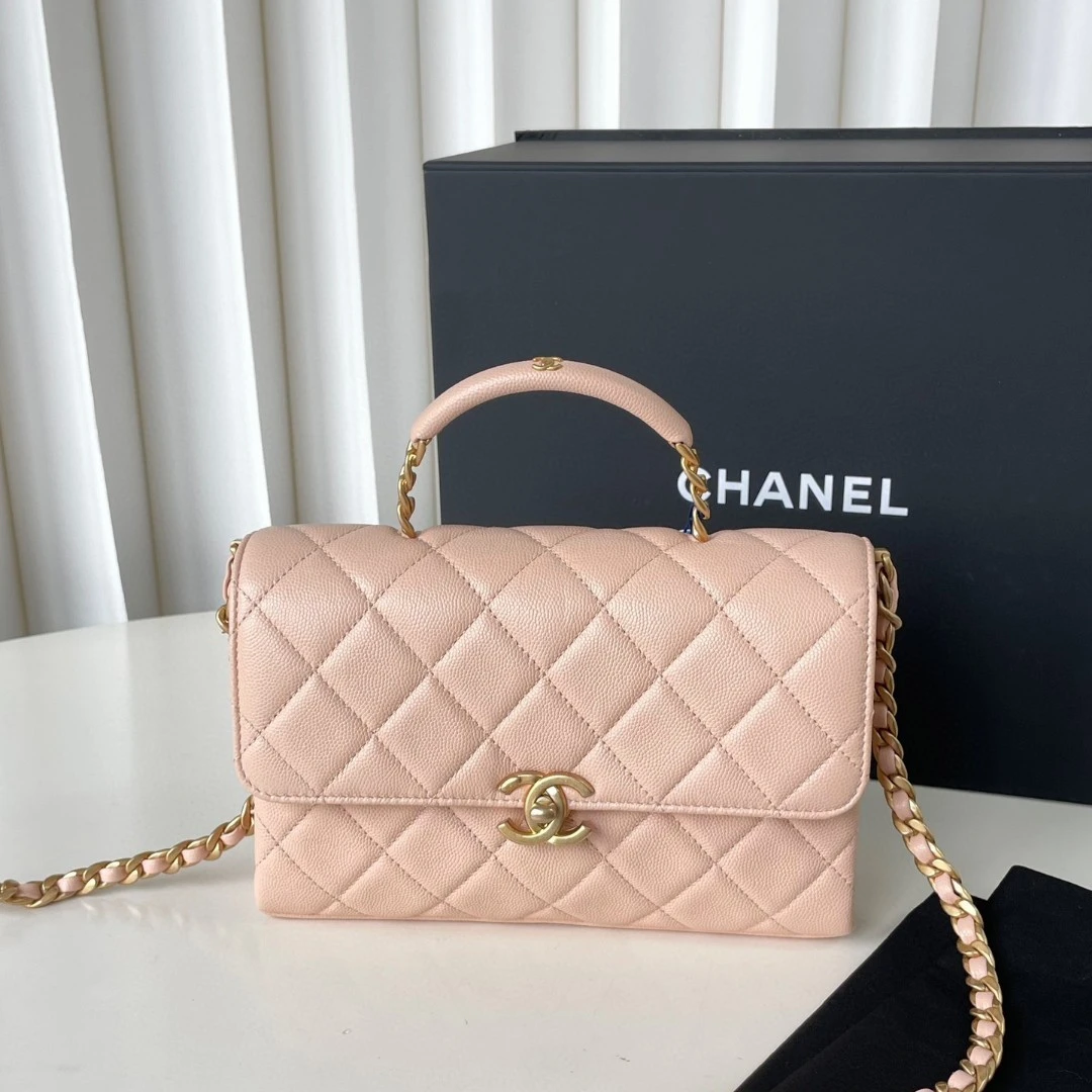 99新 Chanel/香奈儿 奶茶色23S carryme小号链条包 金扣JM10-0753