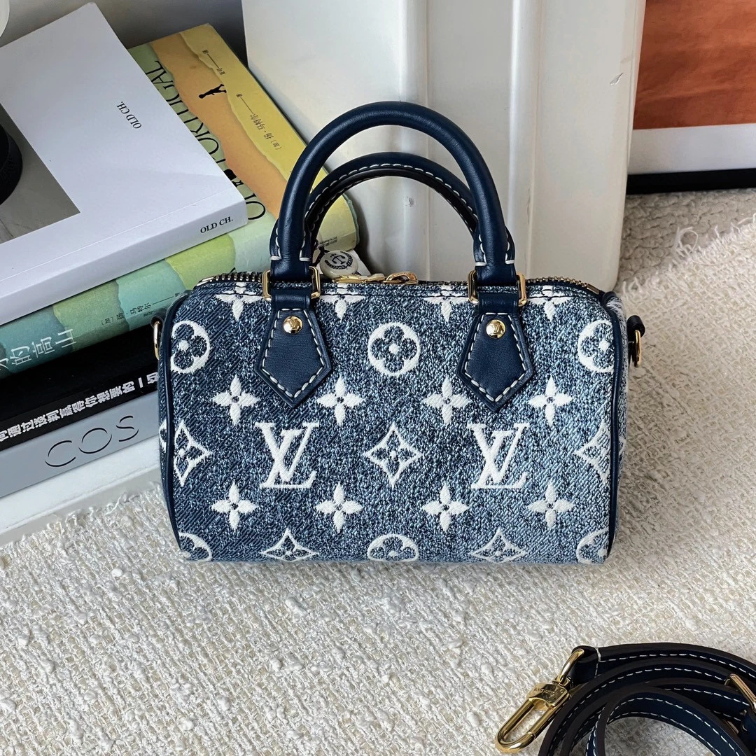 99新 LV 丹宁牛仔speedy nano芯片款单肩手提包 BJM10-1365