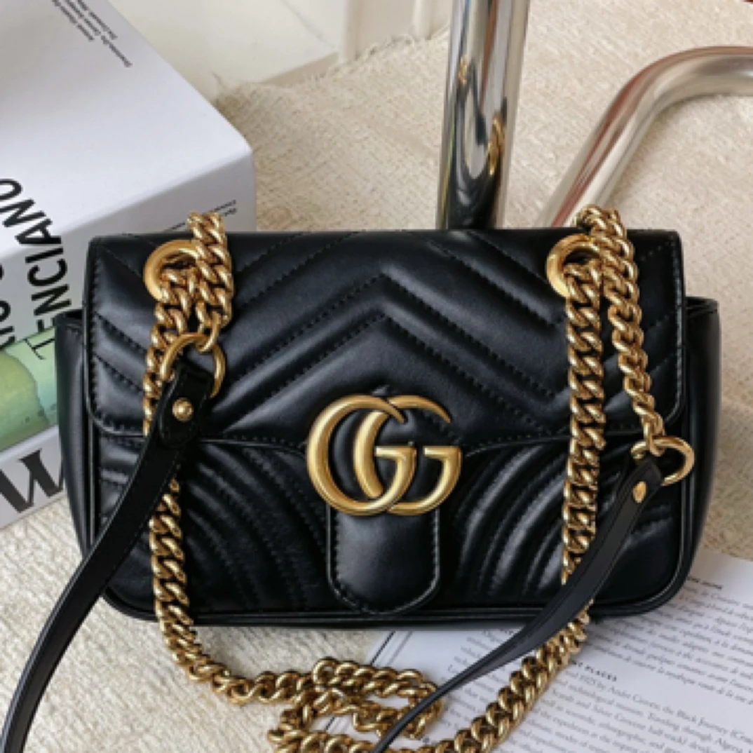 99新 GUCCI/古驰 marmont22黑金链条包CJM11-0364
